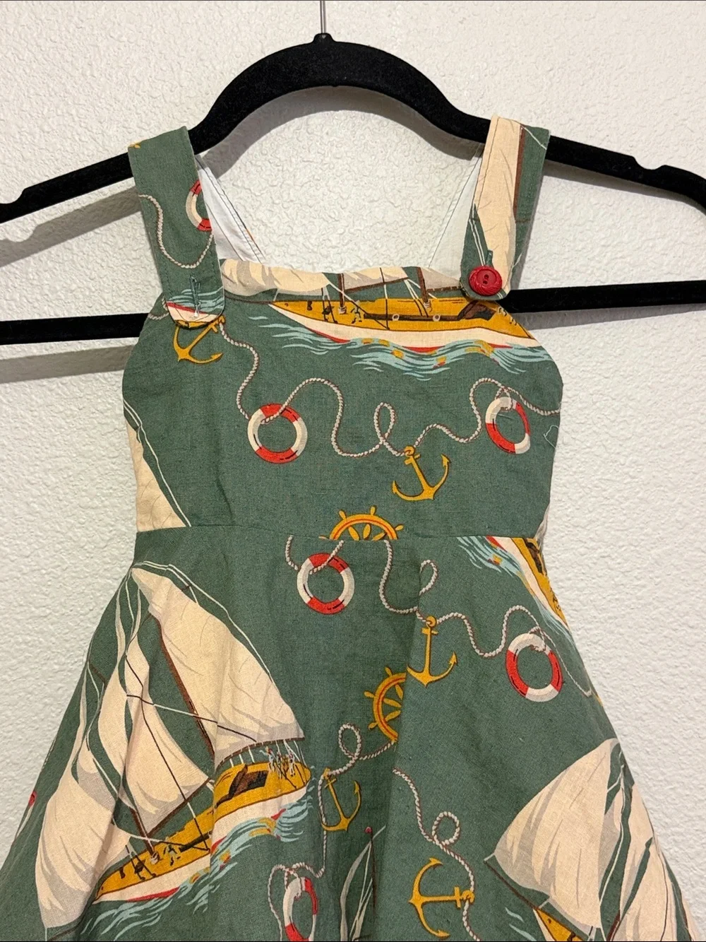 Ralph Lauren Green Nautical Sailboat Girls' Swirl Sundress Open Back Linen Blend